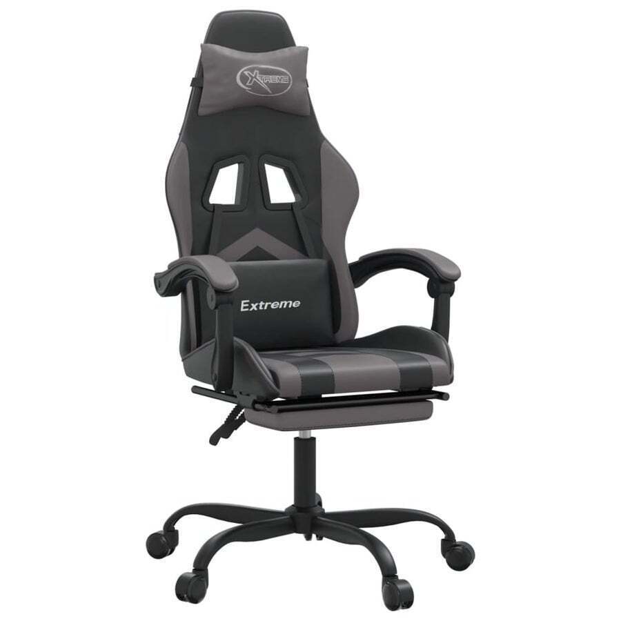 vidaXL Gaming Chair with Footrest White and Black Faux Leather