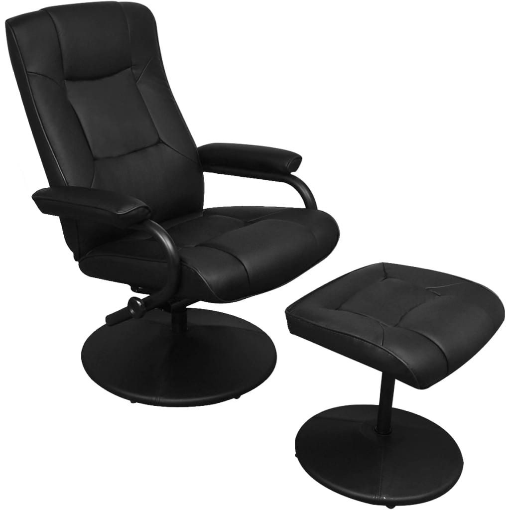 TV Armchair with Footstool Black Faux Leather vidaXL