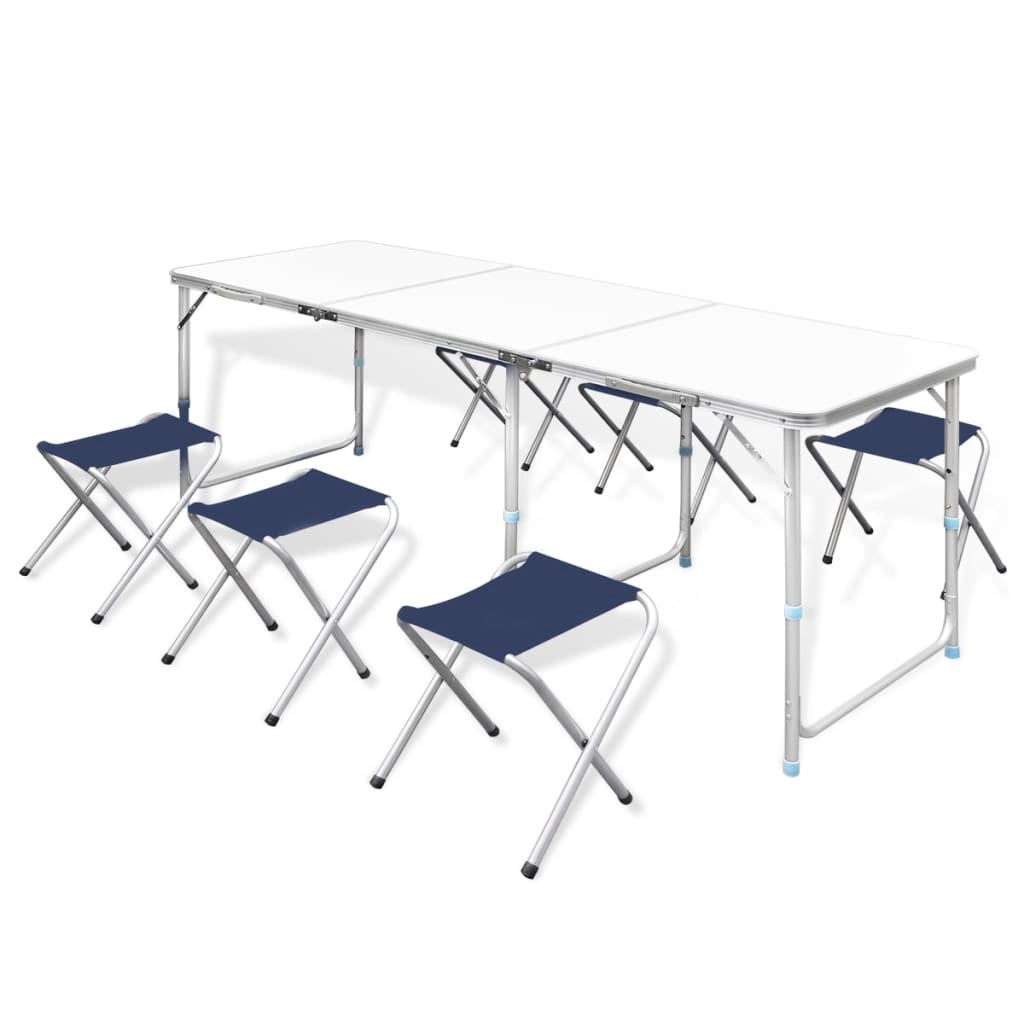 Foldable Camping Table Set with 6 Stools Height Adjustable 180 x 60 cm vidaXL