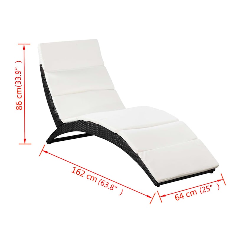 Buy Folding Sun Lounger with Cushion Poly Rattan Black MyDeal