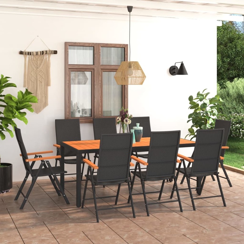 Buy 9 Piece Garden Dining Set Black and Brown vidaXL MyDeal