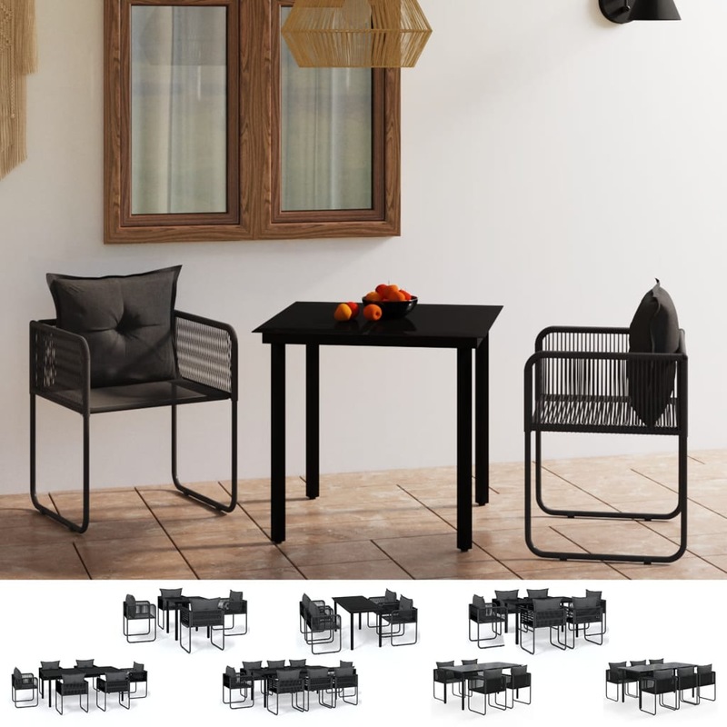 Buy Garden Dining Set Black Patio Table and Chair Multi Sizes 3/5/7/9