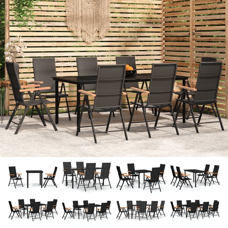 Buy Garden Dining Set Black Patio Table and Chair Multi Sizes 3/5/7/9