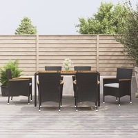 Garden Dining Set with Cushions Table and Chairs Patio Black Poly Rattan vidaXL