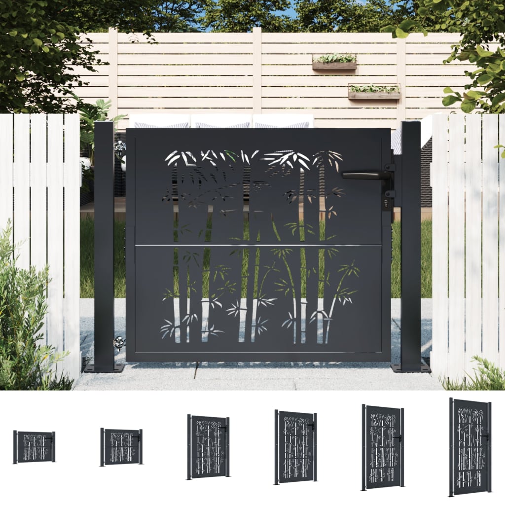 Garden Gate Outdoor Barrier Entrance Door Anthracite Steel Bamboo Design vidaXL Australia