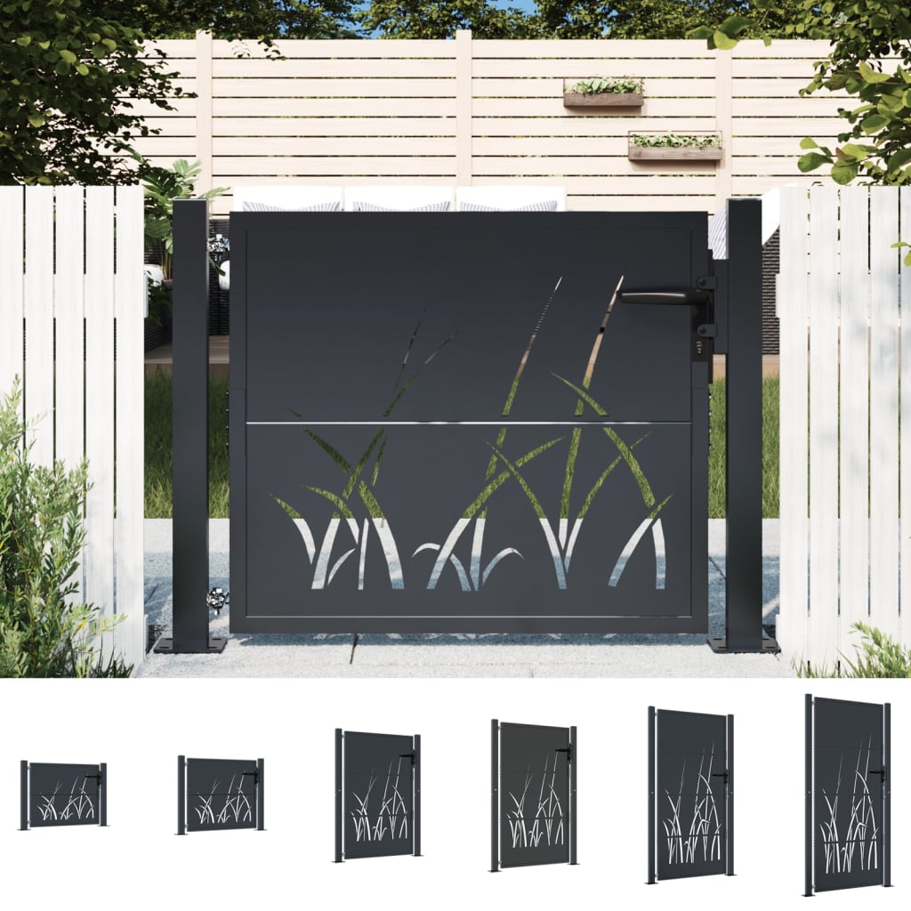 Garden Gate Outdoor Barrier Entrance Door Anthracite Steel Grass Design vidaXL Australia