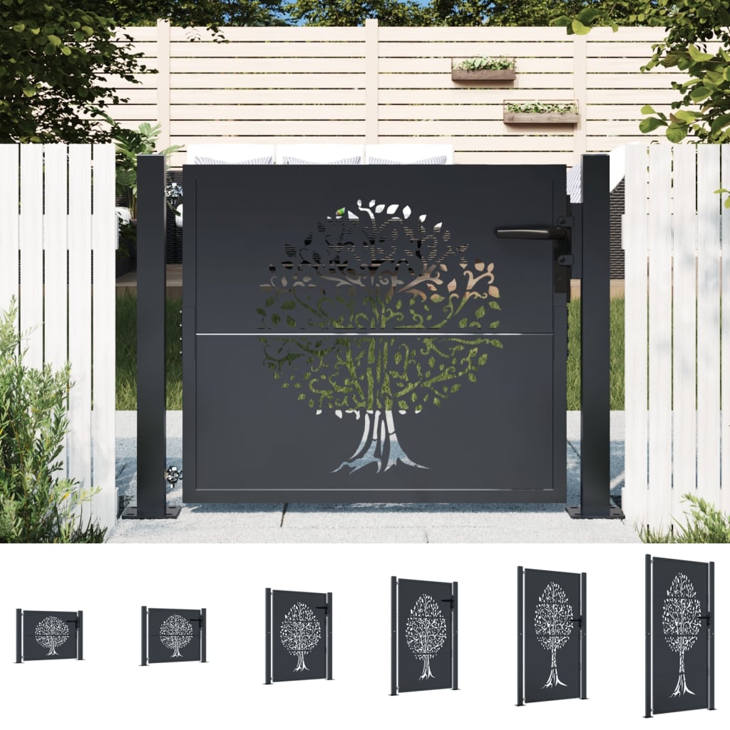 Garden Gate Outdoor Barrier Entrance Door Anthracite Steel Tree Design vidaXL Australia