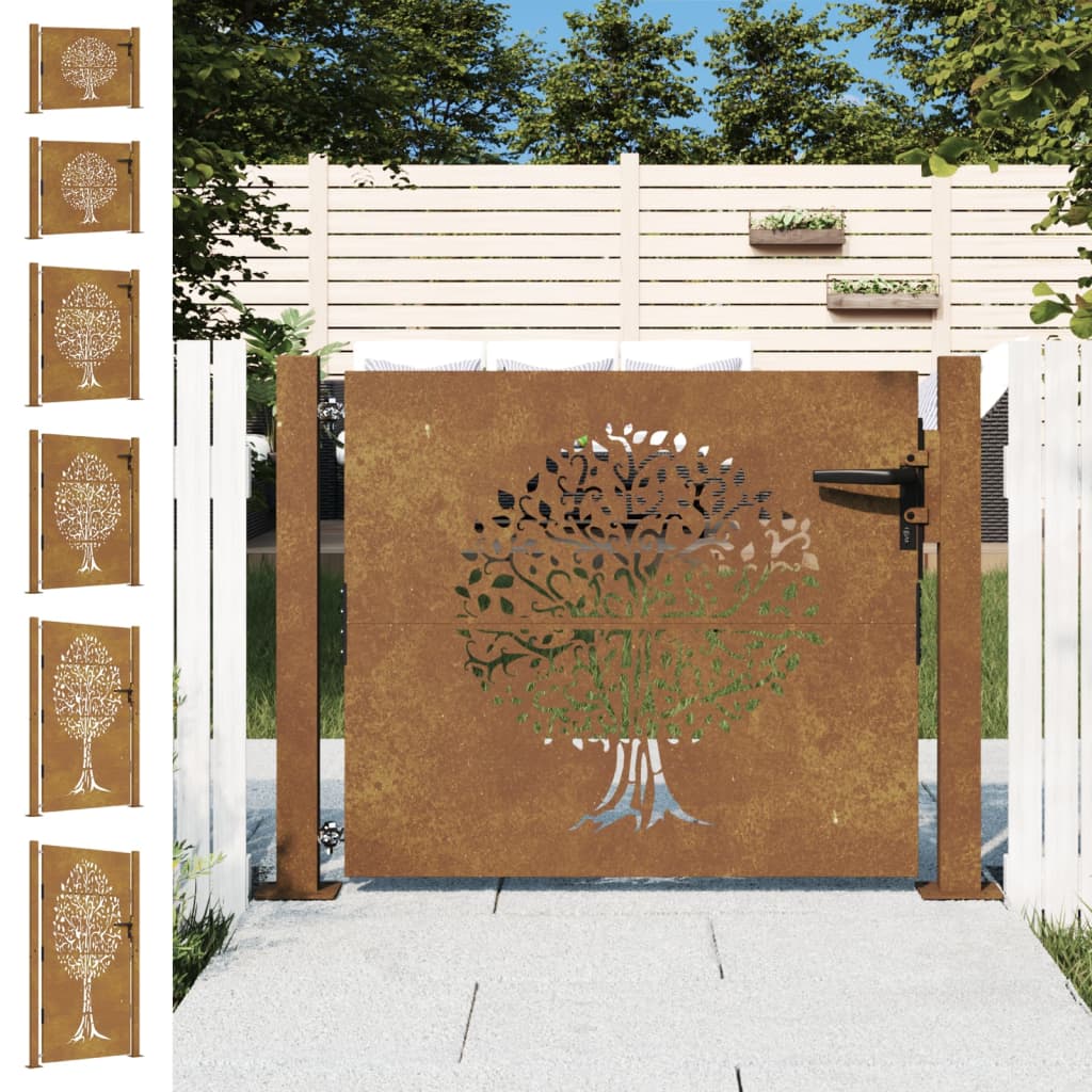Garden Gate Outdoor Barrier Entrance Door Corten Steel Tree Design vidaXL Australia
