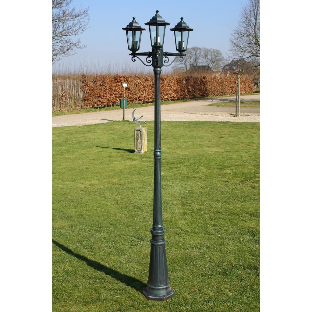 Garden Light Post 3-arms 215 cm Dark Green/Black Aluminium vidaXL