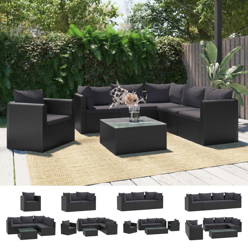 Buy vidaXL Garden sofa with Cushions Poly Rattan Black 1/5/7/9 Piece