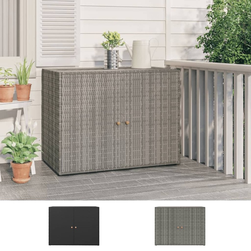 Buy Garden Storage Poly Rattan Patio Tool Chest Shed Black/Grey