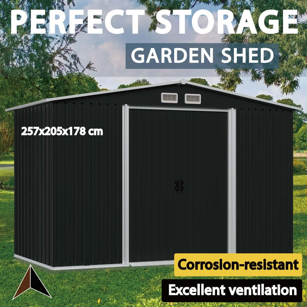Garden Storage Shed Steel 257x205x178cm Organiser Anthracite/Brown