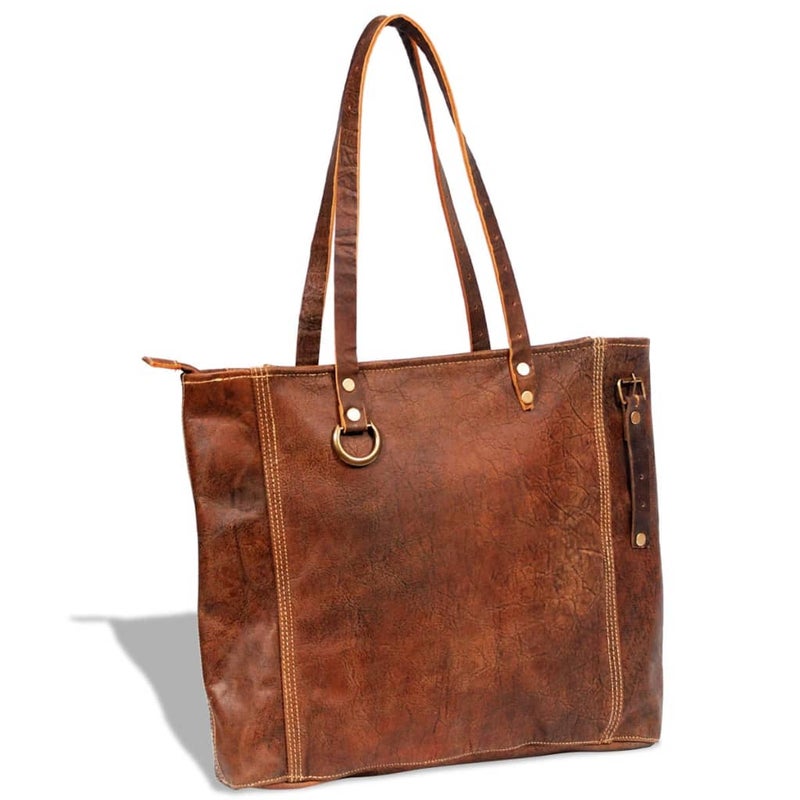 Real Leather Shopper Bag Brown - MyDeal
