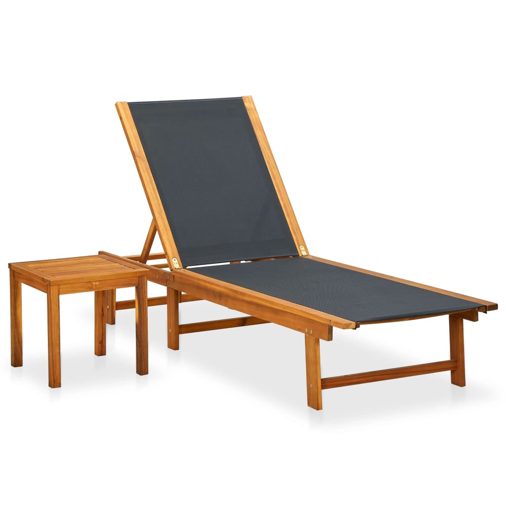 Sun Lounger with Table Solid Acacia Wood and Textilene vidaXL
