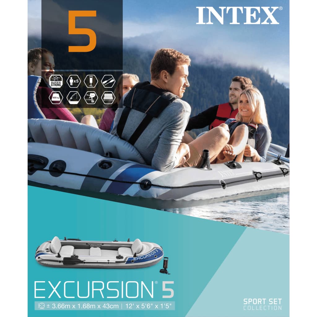 Intex Excursion 5 Set Inflatable Boat With Oars And Pump Water Boating ...