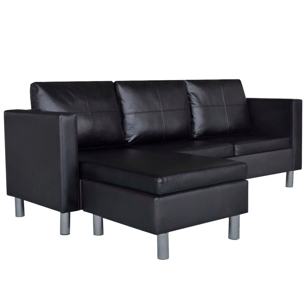 Sectional Sofa 3-Seater Artificial Leather Black Lounge Couch Furniture