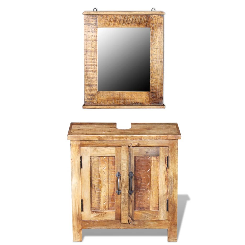 Bathroom Vanity Cabinet with Mirror Solid Mango Wood vidaXL