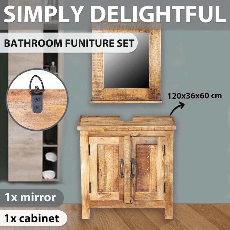 Buy Bathroom Vanity with Mirror Solid Mango Wood vidaXL MyDeal