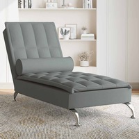 Massage Chaise Lounge with Bolster Dark Grey Fabric vidaXL