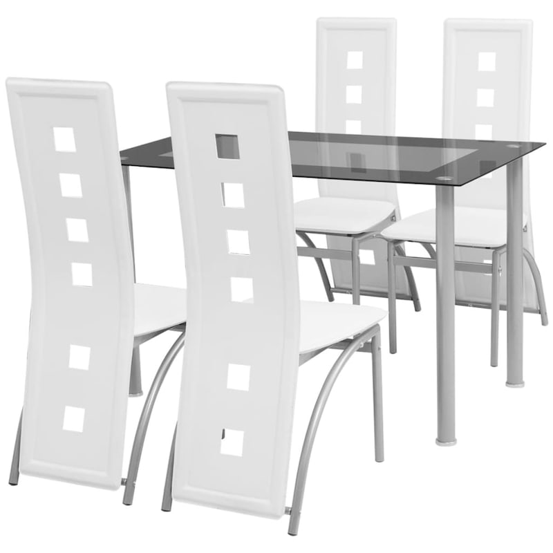 Buy Modern Dining Suite Glass Top Table 4 White Chairs High Back Leather Seat Mydeal 2638