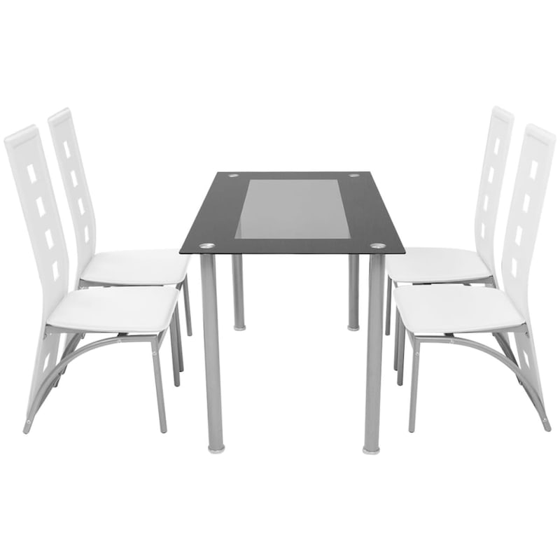 Buy Modern Dining Suite Glass Top Table 4 White Chairs High Back Leather Seat Mydeal 7991