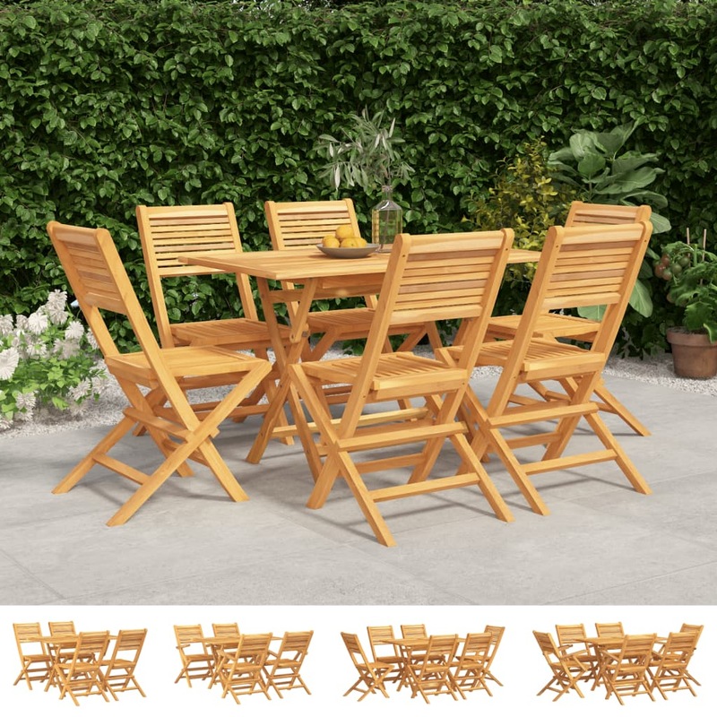 Buy Outdoor Dining Set Folding Dining Table and Chairs Solid Wood Teak