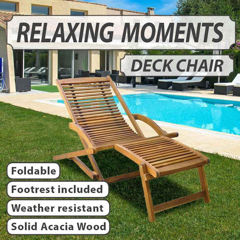 Buy Deck Chair with Footrest Solid Acacia Wood MyDeal