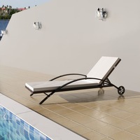 Sun Lounger with Cushion & Wheels Poly Rattan Brown vidaXL