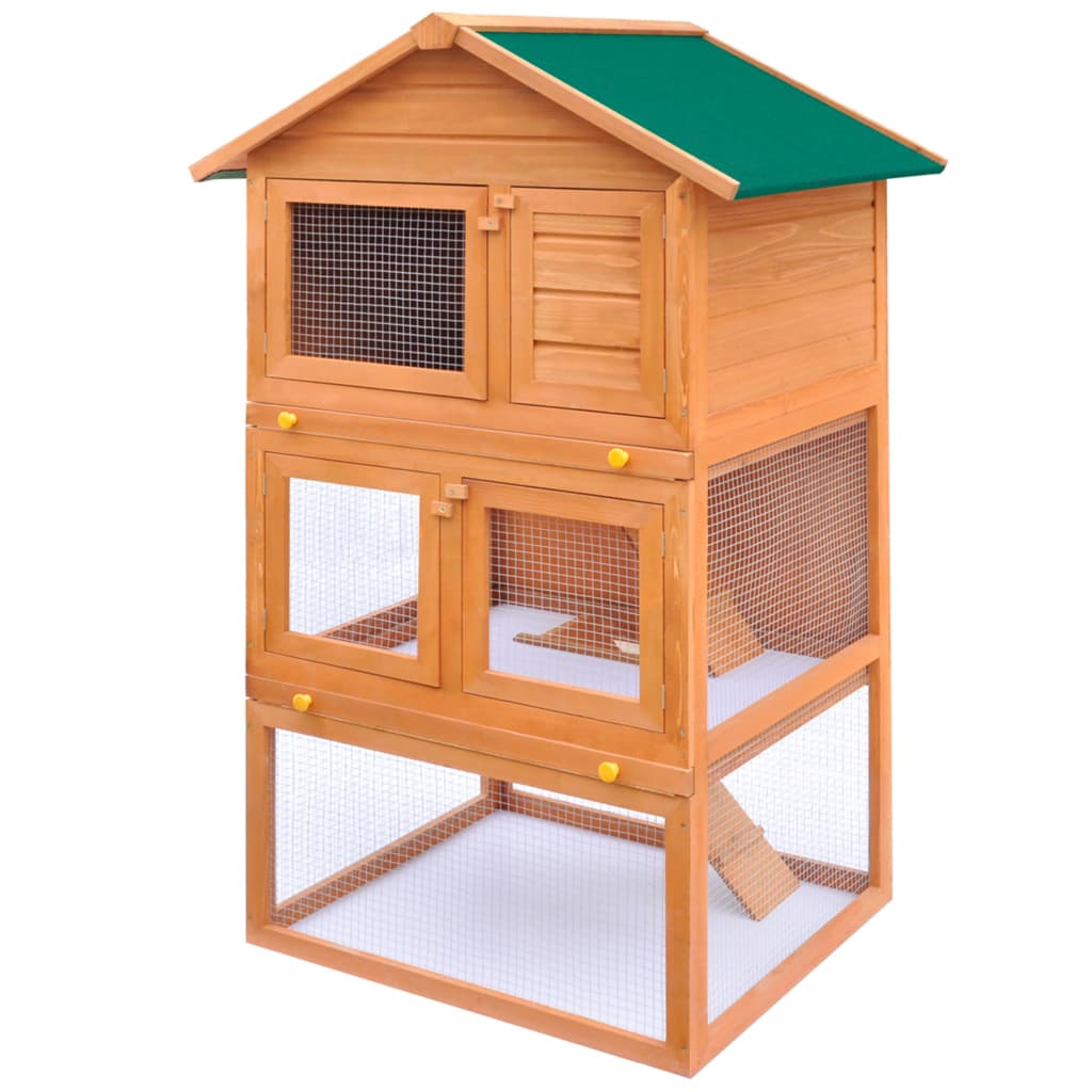 Outdoor Rabbit Hutch Small Animal House Pet Cage 3 Layers Wood vidaXL