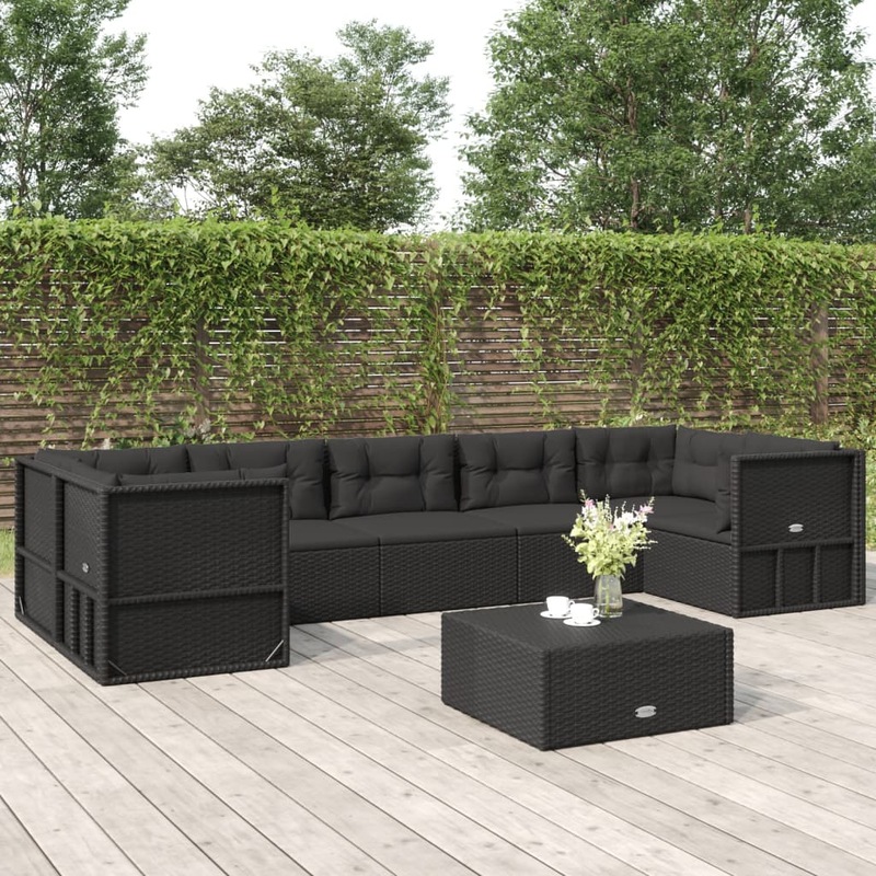 Buy Outdoor Sofa Set Lounge Setting Garden Sectional Sofa Black Poly Rattan vidaXL MyDeal