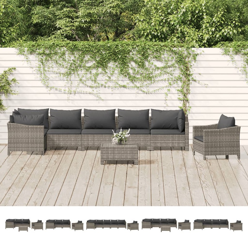 Buy Outdoor Sofa Set Outdoor Furniture Lounge Setting Grey Poly Rattan vidaXL MyDeal