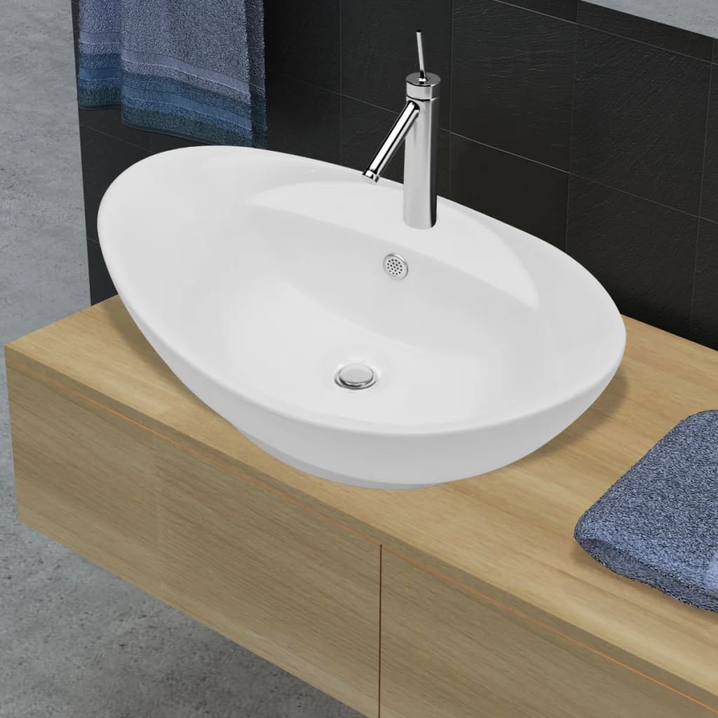 Luxury Ceramic Basin Oval with Overflow and Faucet Hole vidaXL