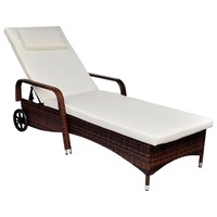 Sun Lounger with Cushion & Wheels Poly Rattan Brown vidaXL
