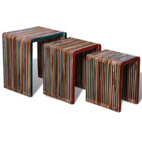 Nesting Table Set 3 Pieces Colourful Reclaimed Teak vidaXL