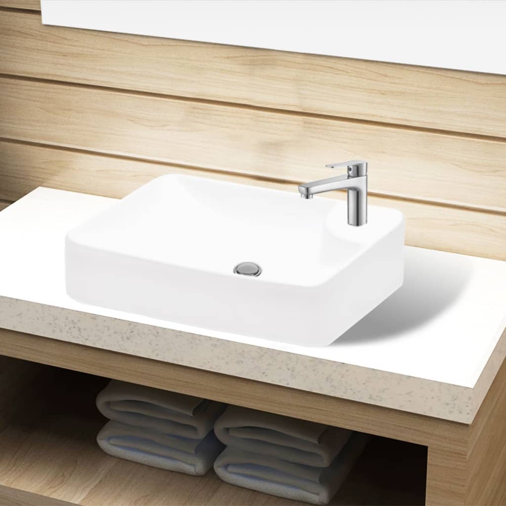 Ceramic Bathroom Sink Basin with Faucet Hole White vidaXL