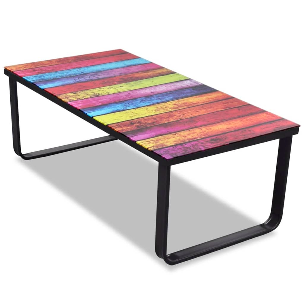 Coffee Table with Rainbow Printing Glass TopvidaXL