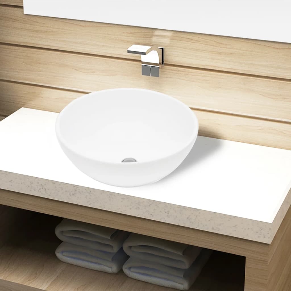 Ceramic Bathroom Sink Basin White Round vidaXL