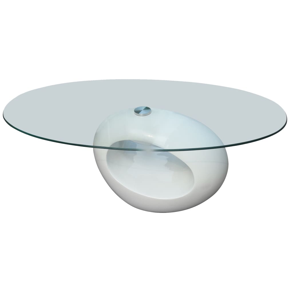Coffee Table with Oval Glass Top High Gloss White vidaXL