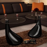 Coffee Table 2 pcs with Round Glass Top High Gloss Black vidaXL