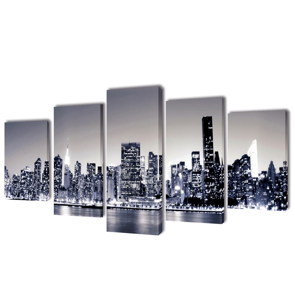 Canvas Wall Print Set Monochrome New York Skyline 100 x 50 cm vidaXL