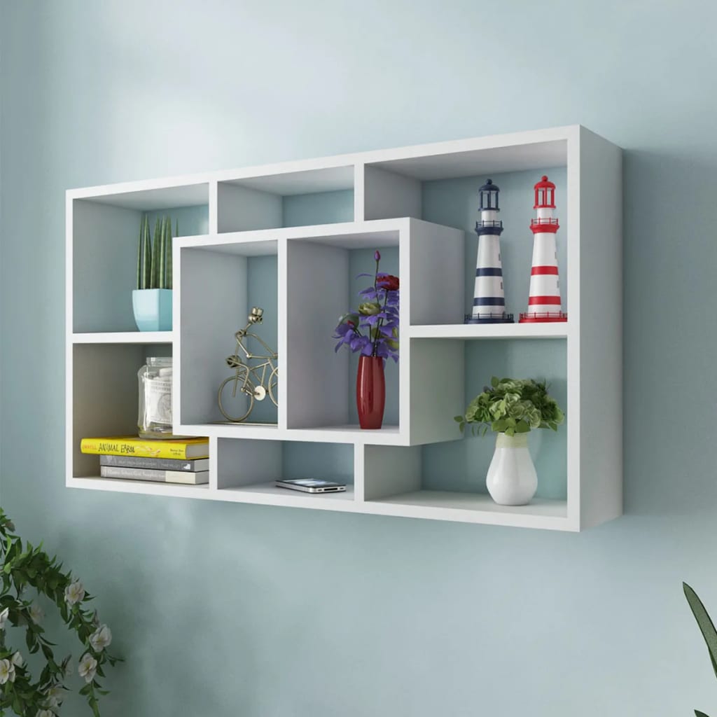 Floating Wall Display Shelf 8 Compartments White vidaXL