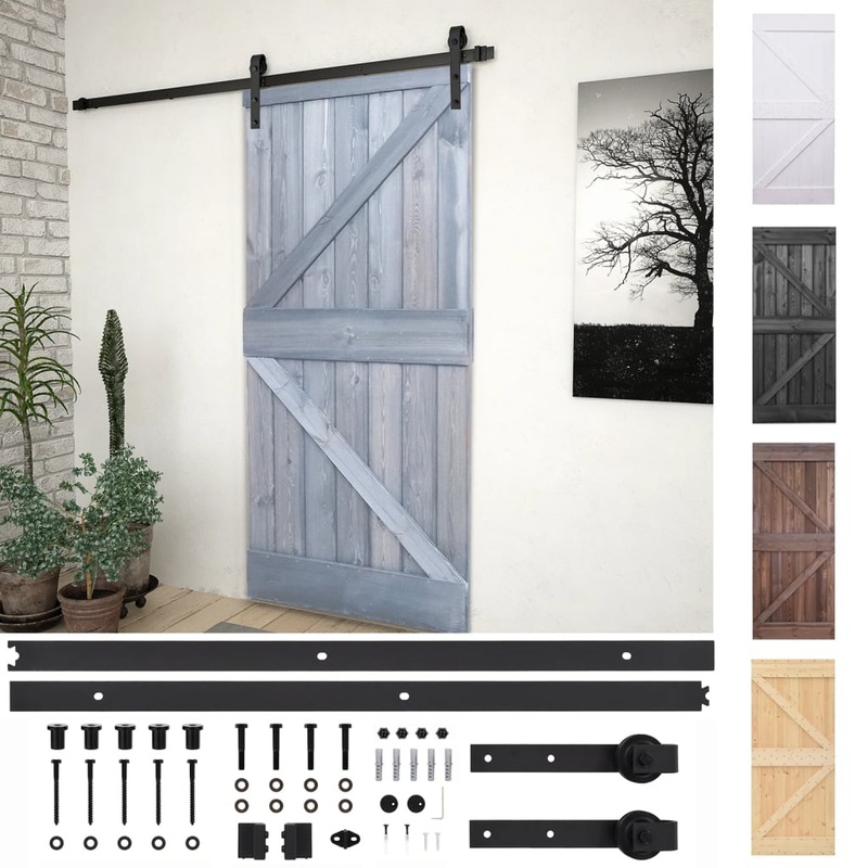 Buy Sliding Door with Hardware Set 80/90/100x210 cm Solid Pine Wood