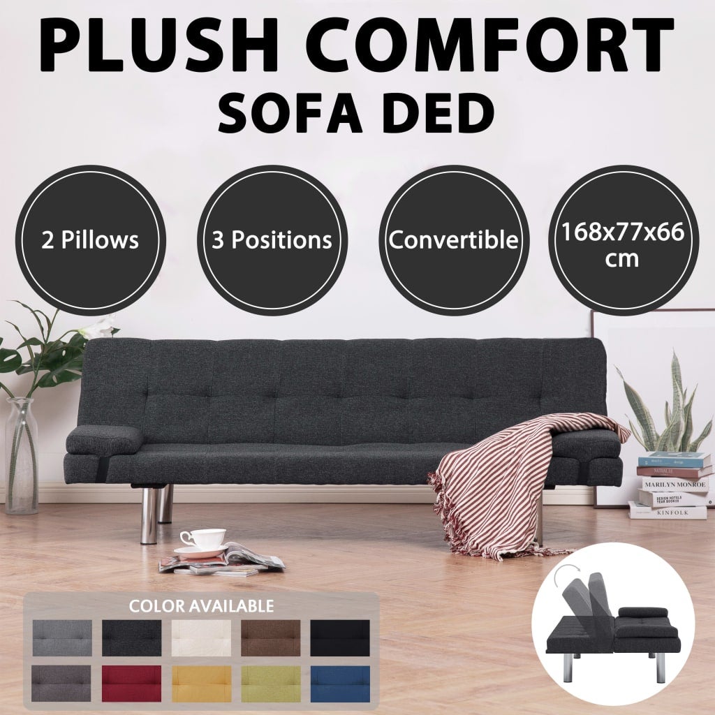 Sofa Bed with 2 Pillows Convertible Sleeper Daybed Couch Multi Colours