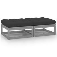 Garden Footstools with Cushions 2 pcs Grey Solid Pinewood vidaXL