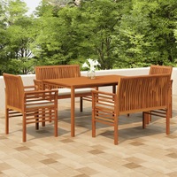 Solid Wood Acacia Outdoor Dining Set & Cream/Gray Cushions 3/5/7 Piece vidaXL