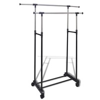Adjustable Clothes Rack 4 Castors 2 Hanging Rails vidaXL