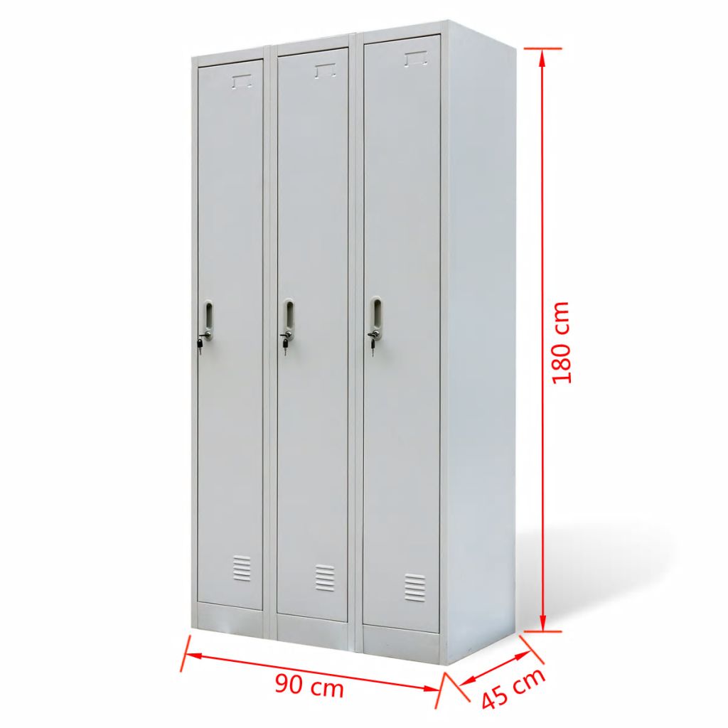 INVIE Steel Storage Locker Cabinet with 3 Door 3 Tier Personal for Home Office School Gym,Gray 