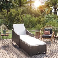 Sun Lounger with Cream White Cushion Poly Rattan Black vidaXL