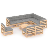 10 Piece Garden Lounge Set with Cushions Solid Pinewood vidaXL