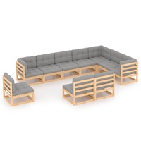 10 Piece Garden Lounge Set with Cushions Solid Pinewood vidaXL